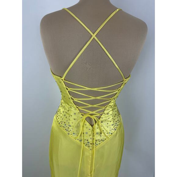 Vintage Y2K NIght Moves Size 8 Canary Yellow Prom Dress Formal Gown 2000s - Picture 6 of 16